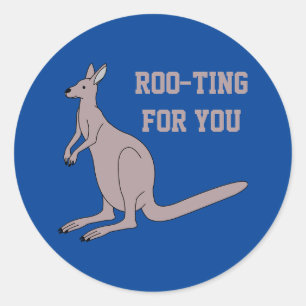 Roo-ting For You Cute Aussie Funny Kangaroo Pun Classic Round Sticker