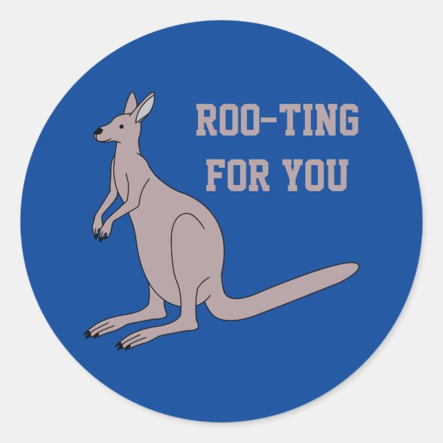 Roo-ting For You Cute Aussie Funny Kangaroo Pun Classic Round Sticker (Front)