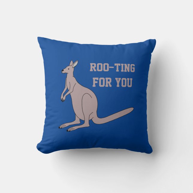 Roo-ting For You Cute Aussie Funny Kangaroo Pun Cushion (Front)