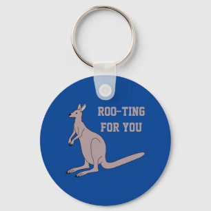 Roo-ting For You Cute Aussie Funny Kangaroo Pun Key Ring
