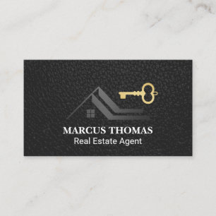 Roof Skeleton Key Logo Black Leather Background Appointment Card