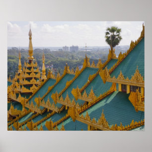 Roof tops of Shwedagon Pagoda, Yangon, Myanmar Poster