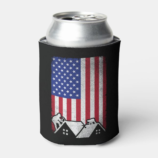 Roofer American Flag Roofing Contractor Can Cooler (Can Front)