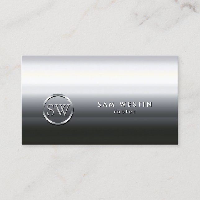 Roofer Chrome Monogram Business Card (Front)