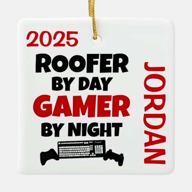 Roofer Loves Playing Video Games Ceramic Ornament (Front)