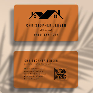 Roofer QR Code Burnt Orange Rounded Business Card