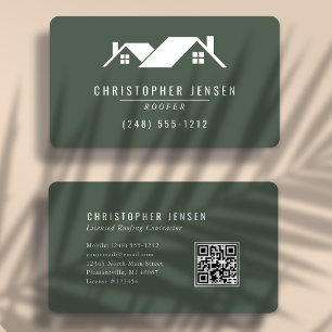Roofer QR Code Dark Green Rounded Business Card