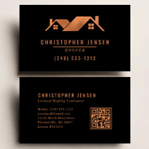 Roofer QR Code Roofing Business Black Copper Business Card