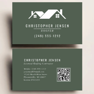 Roofer QR Code Roofing Business Dark Green Business Card