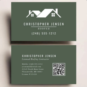 Roofer QR Code Roofing Business Dark Green Card