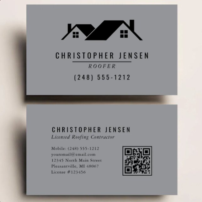 Roofer QR Code Roofing Business Grey Black Card (Creator Uploaded)