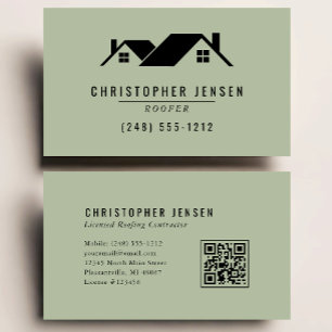 Roofer QR Code Roofing Business Sage Green Business Card