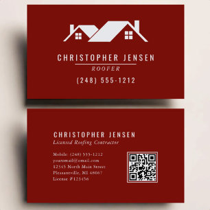 Roofer QR Code Simple Burgundy Business Card