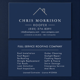 Roofer Roofing Company Navy Blue Silver Business Card