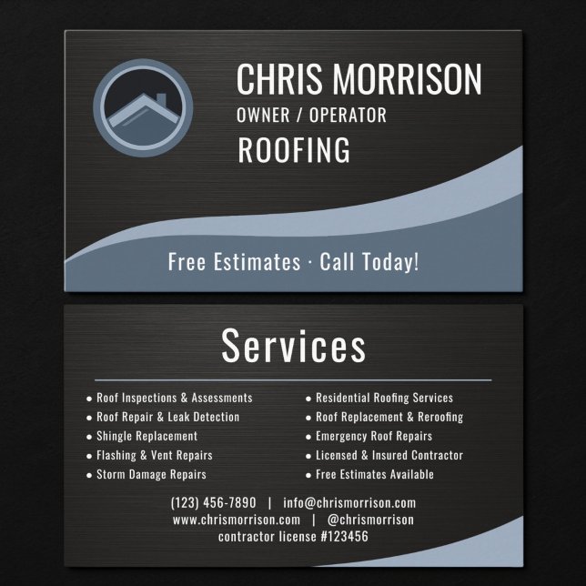 Roofer Roofing Metallic Business Card (Creator Uploaded)
