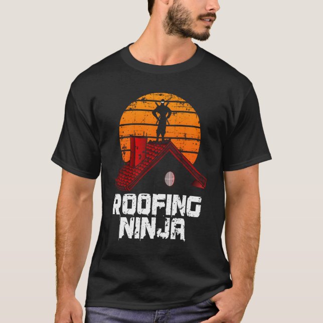 Roofer Roofing Ninja Contractor T-Shirt (Front)