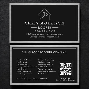 Roofer Roofing Service QR Code Contractor Business Card