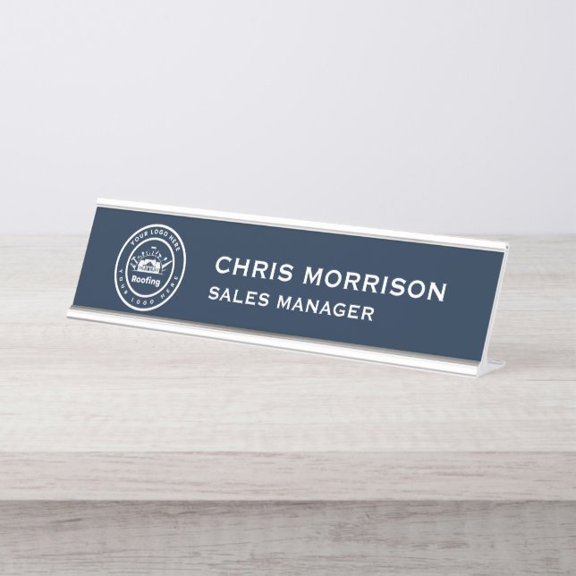 Roofing Company | Custom Logo Services Desk Name Plate (Front)