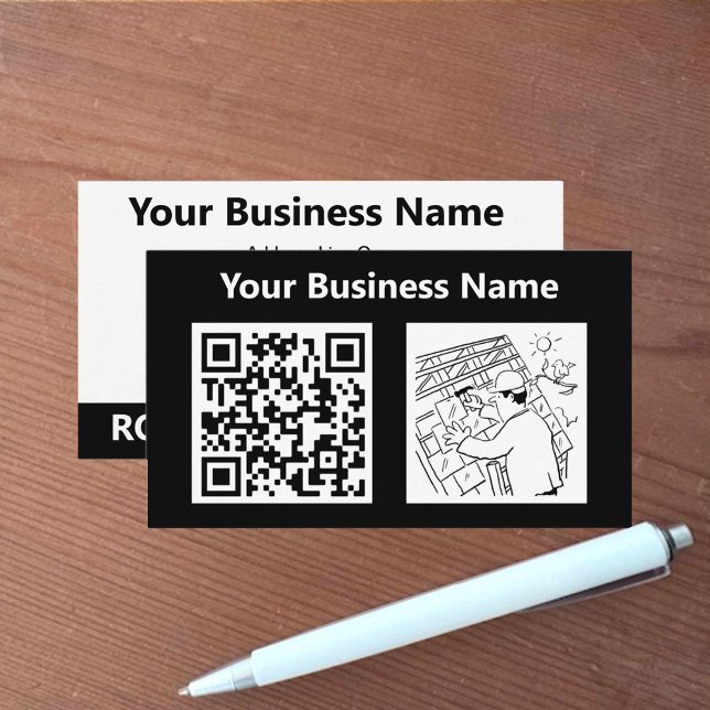 Roofing Contractor Illustration & QR Code Business Card (Creator Uploaded)