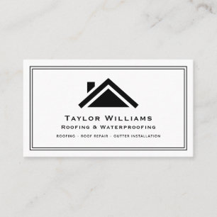 Roofing House Builder Construction Black And White Business Card