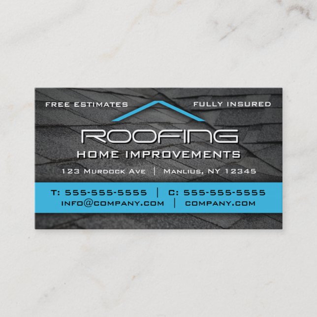 Roofing Professional Business Card Blue (Front)
