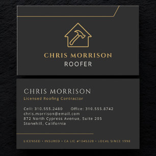Roofing Roofer Construction Modern Black Gold Business Card