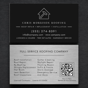Roofing Roofer Contractor Metallic QR Code Business Card