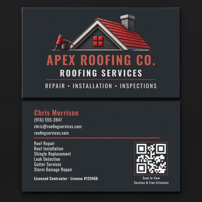 Roofing Roofer QR Code Professional Services Business Card (Creator Uploaded)