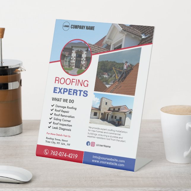 Roofing Services Custom Pedestal Sign (In SItu)