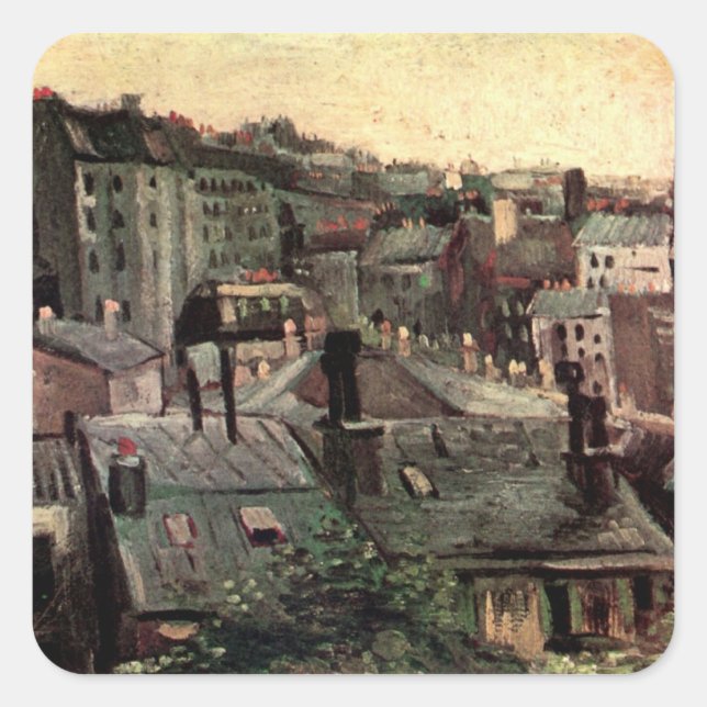 Roofs and Backs of Houses by Vincent van Gogh Square Sticker (Front)