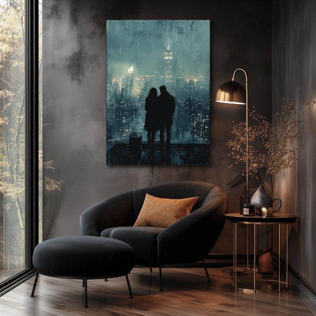 Rooftop City Romance - Charcoal Art Poster (Creator Uploaded)