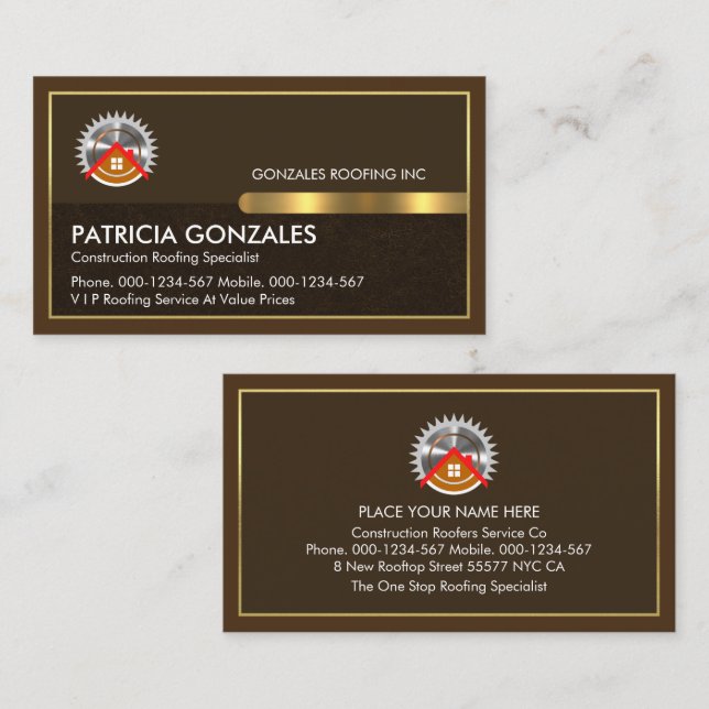 Rooftop Construction On Brown Layers Gold Frame Business Card (Front/Back)