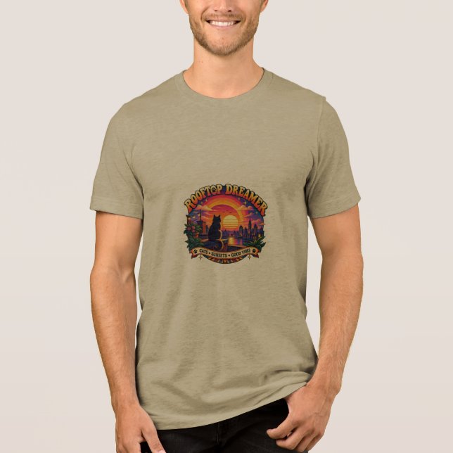 Rooftop Dreamer Cat T-Shirt | Tri-Blend Shirt (Front)