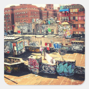 Rooftop Graffiti in Chinatown Square Sticker