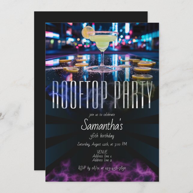 Rooftop Lounge Sky Bar Nightlife Outing Birthday Invitation (Front/Back)