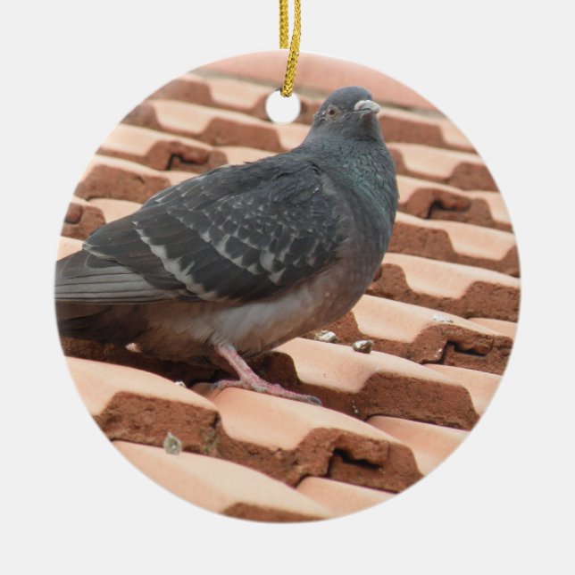 Rooftop Pigeon Custom Birthday Ceramic Tree Decoration (Front)