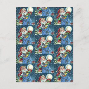 ROOFTOP SANTA BAG OF TOYS, DOLLHOUSE, HOBBYHORSE POSTCARD