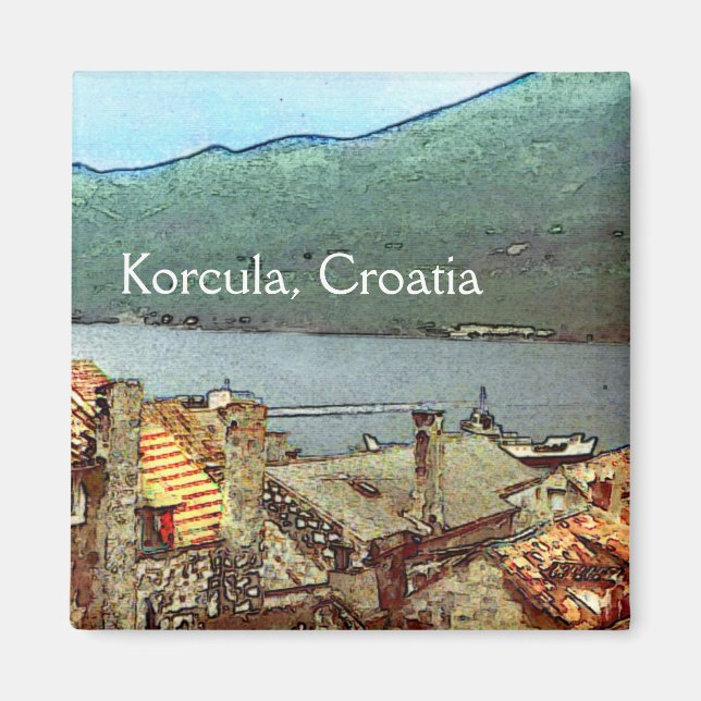 Rooftops in Korcula Magnet (Front)