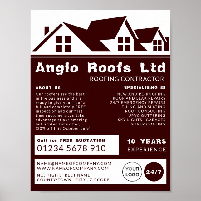 Rooftops, Roofer, Roofing Contractor Advertising Poster (Front)