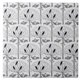 Rook and Holly Pattern Christmas Art Tile Trivet