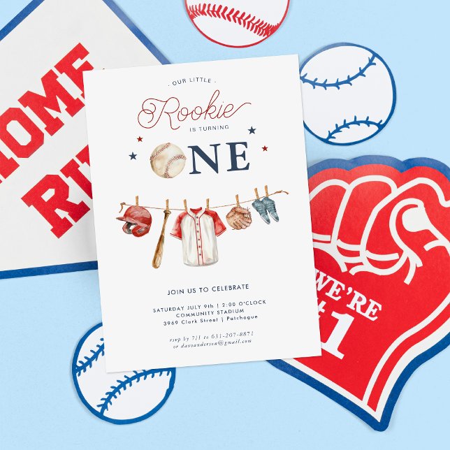 Rookie 1st Birthday | Baseball Birthday Invitation (Creator Uploaded)