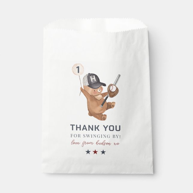 Rookie 1st Birthday Bear - Thank You Favour Bags (Front)