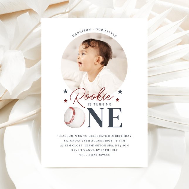 Rookie 1st Birthday - One Round Photo Invitation (Rookie 1st Birthday - One Round Photo Invitation)