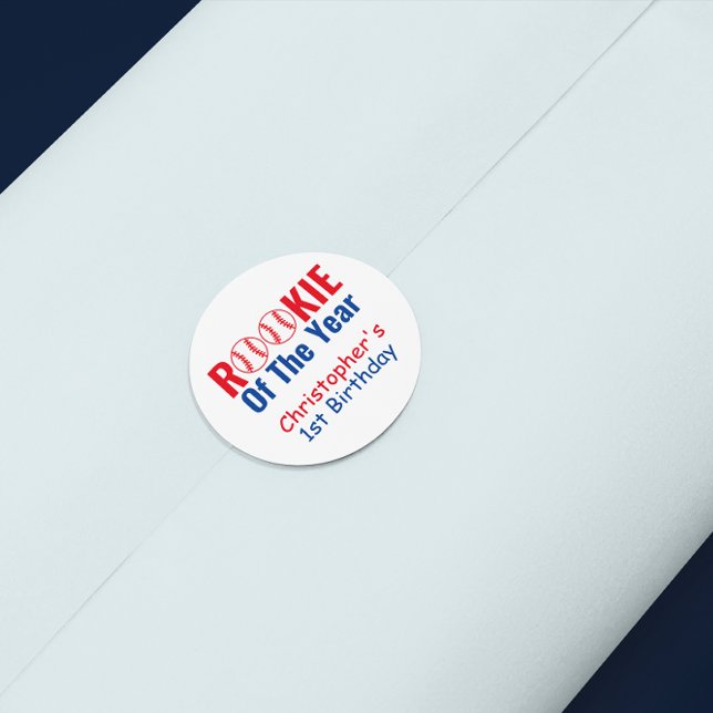 Rookie Baseball 1st Birthday Classic Round Sticker (Creator Uploaded)
