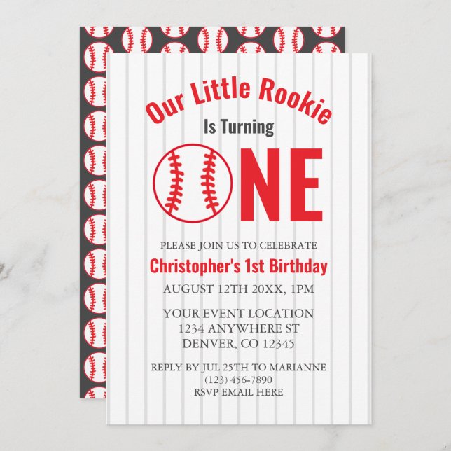 Rookie Baseball 1st Birthday Invitation (Front/Back)