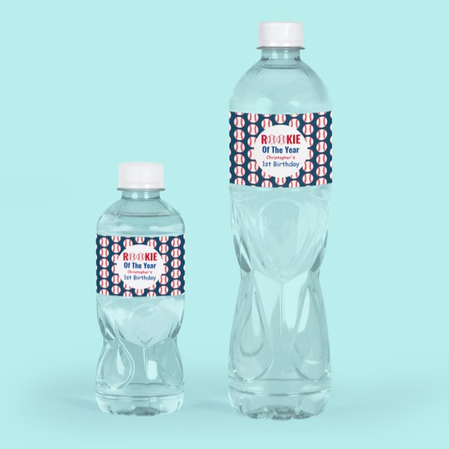 Rookie Baseball 1st Birthday Water Bottle Label (Creator Uploaded)