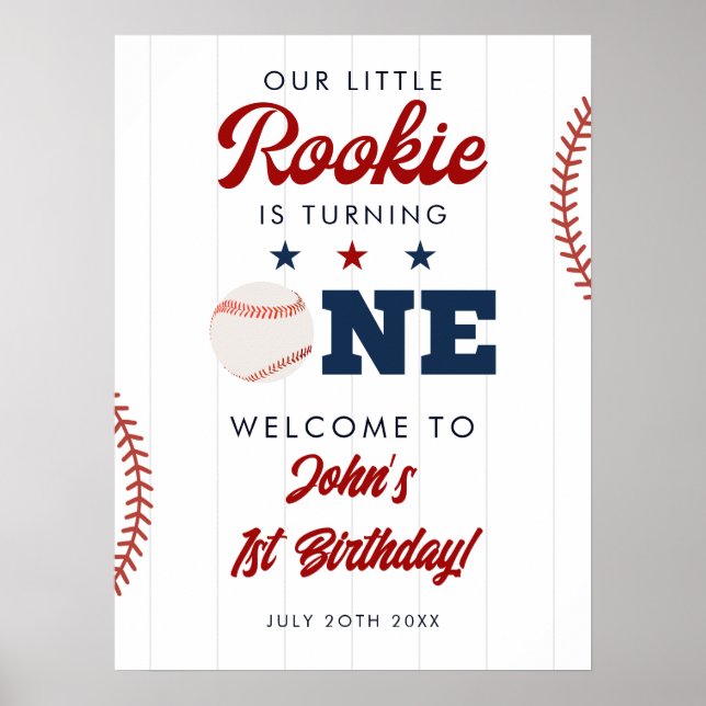 Rookie Baseball 1st Birthday Welcome Sign (Front)