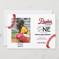 Rookie baseball kid's first birthday card