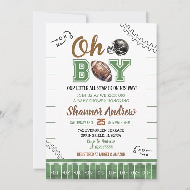 Rookie Digital American football Baby Shower Invitation (Front)