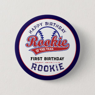 Rookie of the Year 1st birthday baseball 6 Cm Round Badge